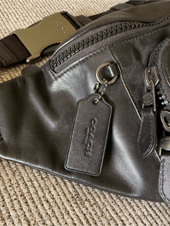 Coach Other - Coach Black Leather Men's Belt Bag with Brushed Metal Buckle